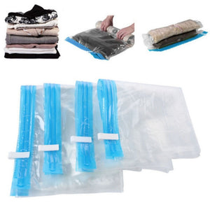 4 Size Manually Vacuum Compressed Bag Roll Up Seal Bags Travel Space Saver Storage Bags Clothes Organizer Reusable Packing Sacks